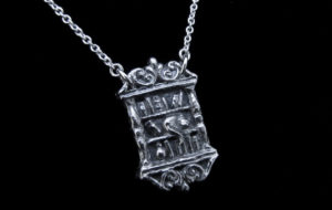 cat and bookcase PMC necklace